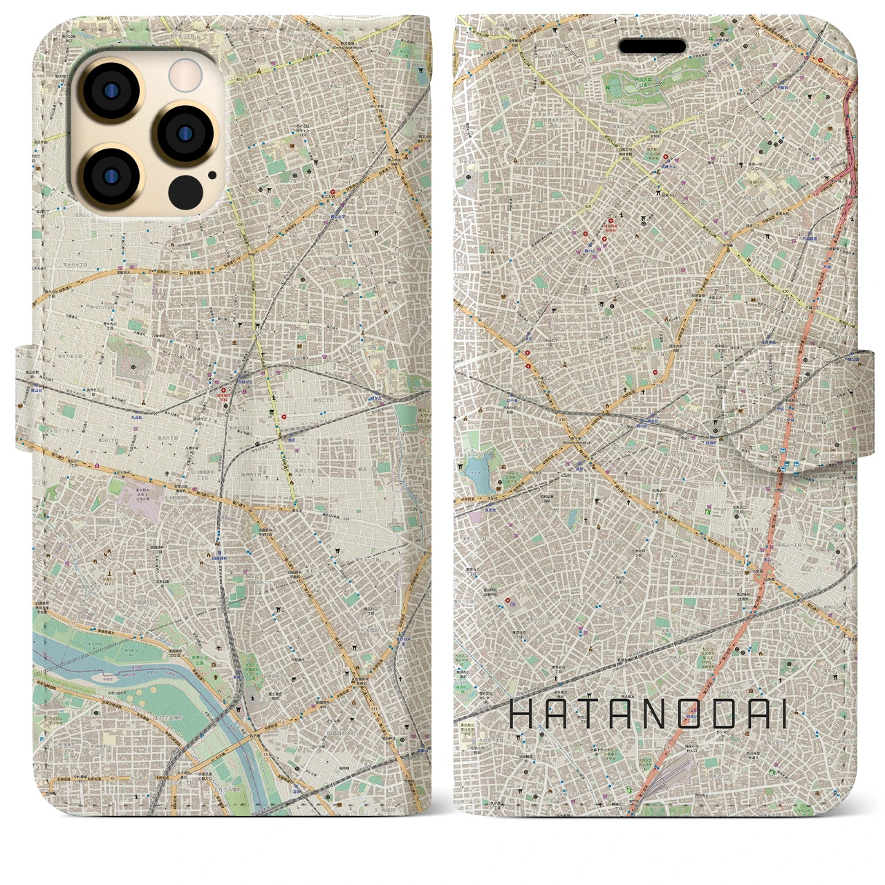 【旗の台】地図柄iPhoneケース（手帳両面タイプ・ナチュラル）iPhone 12 Pro Max 用