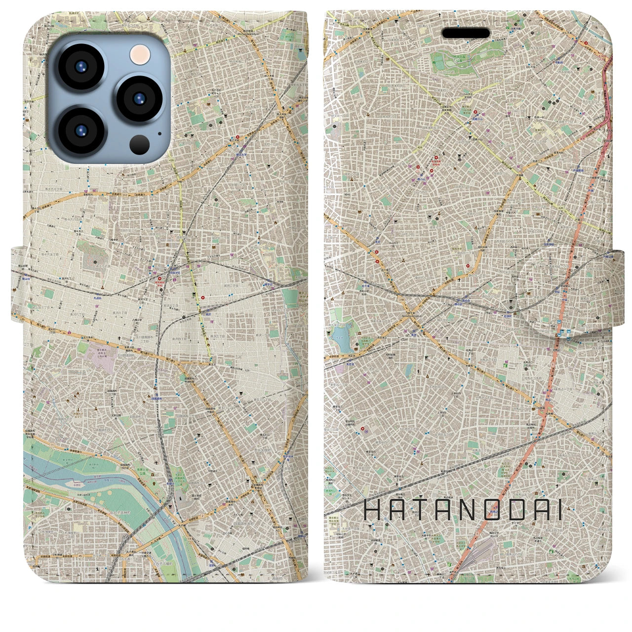【旗の台】地図柄iPhoneケース（手帳両面タイプ・ナチュラル）iPhone 13 Pro Max 用