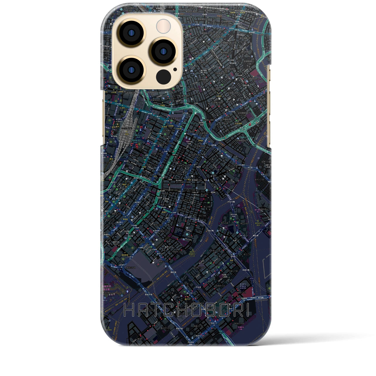 【八丁堀】地図柄iPhoneケース（バックカバータイプ・ブラック）iPhone 12 Pro Max 用