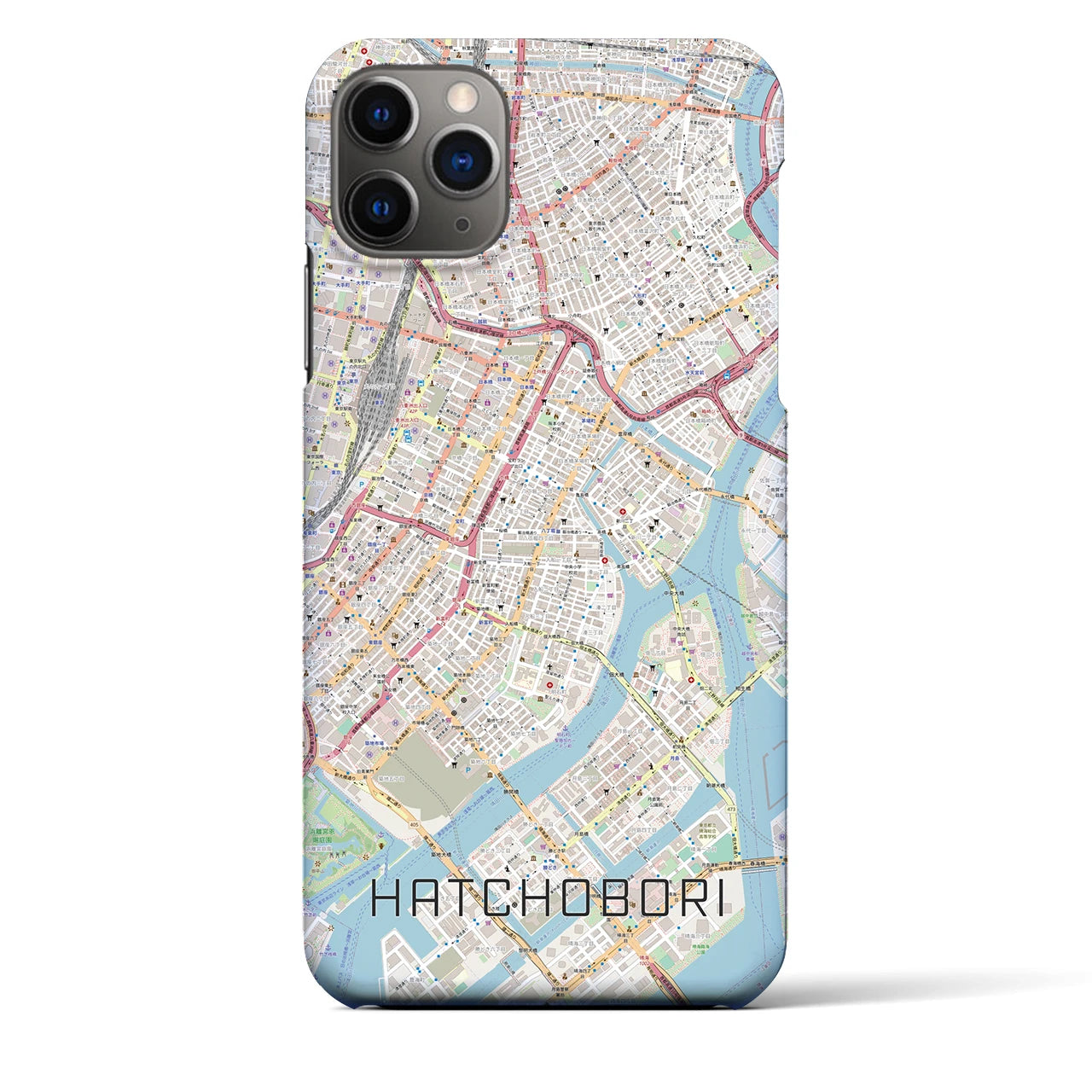 【八丁堀】地図柄iPhoneケース（バックカバータイプ・ナチュラル）iPhone 11 Pro Max 用