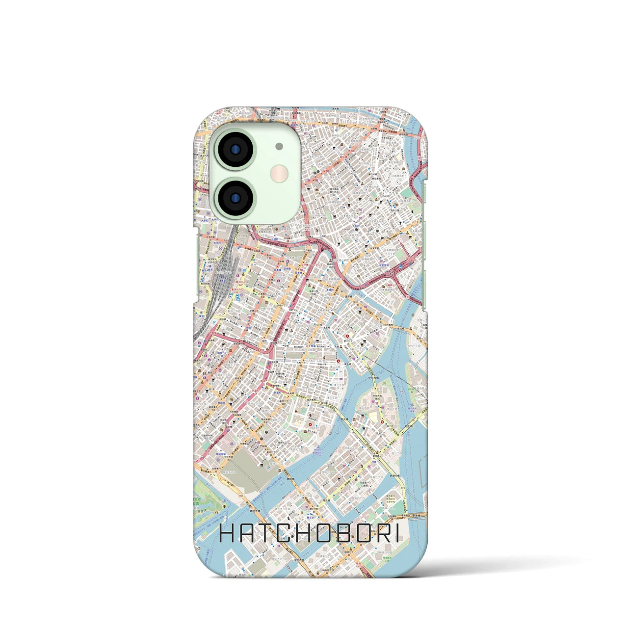 【八丁堀】地図柄iPhoneケース（バックカバータイプ・ナチュラル）iPhone 12 mini 用