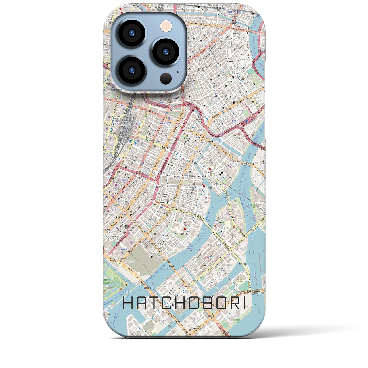 【八丁堀】地図柄iPhoneケース（バックカバータイプ・ナチュラル）iPhone 13 Pro Max 用