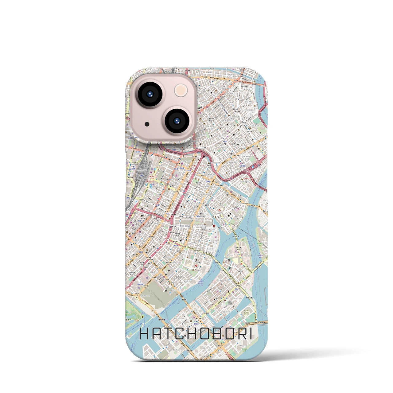 【八丁堀】地図柄iPhoneケース（バックカバータイプ・ナチュラル）iPhone 13 mini 用