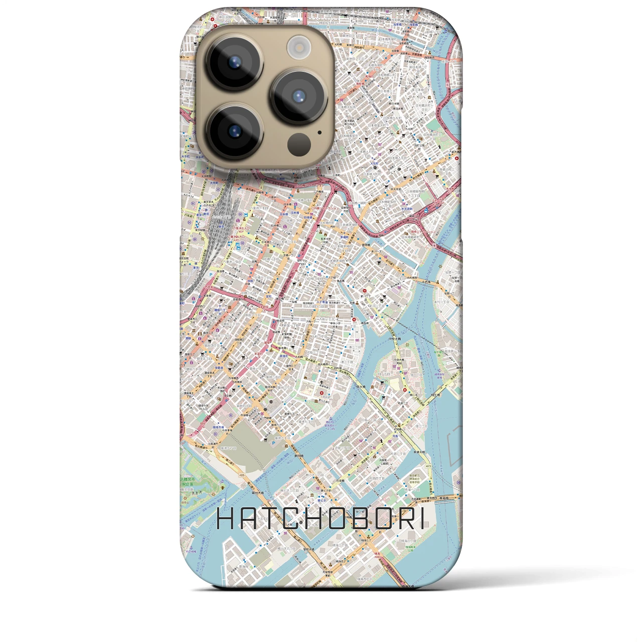 【八丁堀】地図柄iPhoneケース（バックカバータイプ・ナチュラル）iPhone 14 Pro Max 用