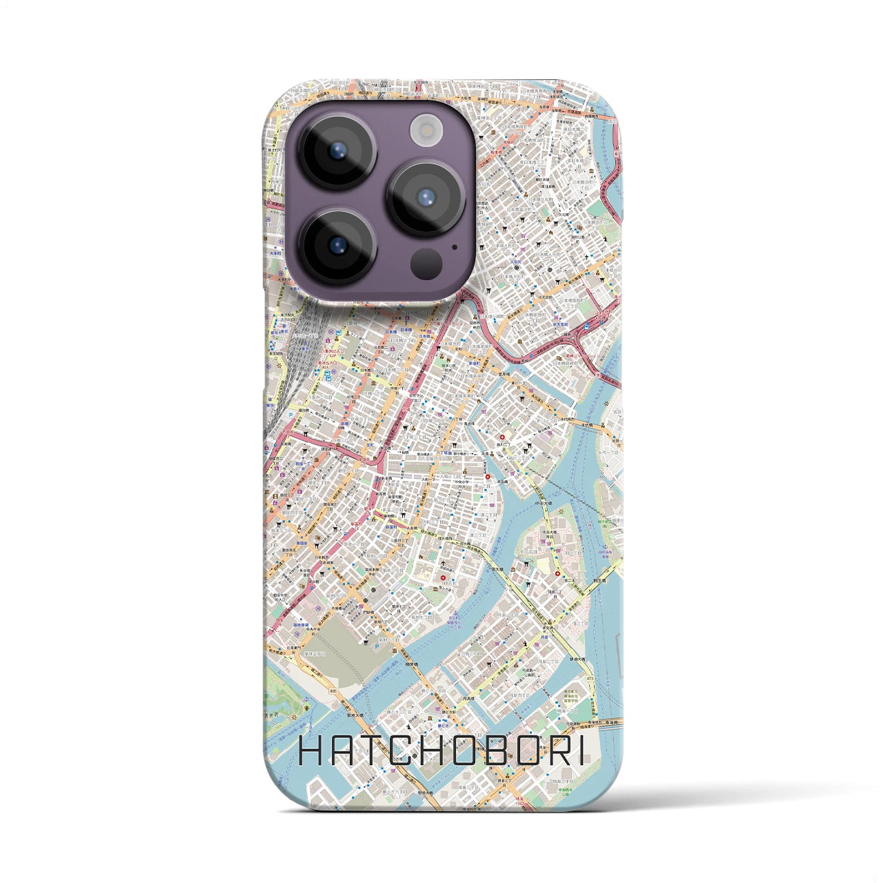【八丁堀】地図柄iPhoneケース（バックカバータイプ・ナチュラル）iPhone 14 Pro 用