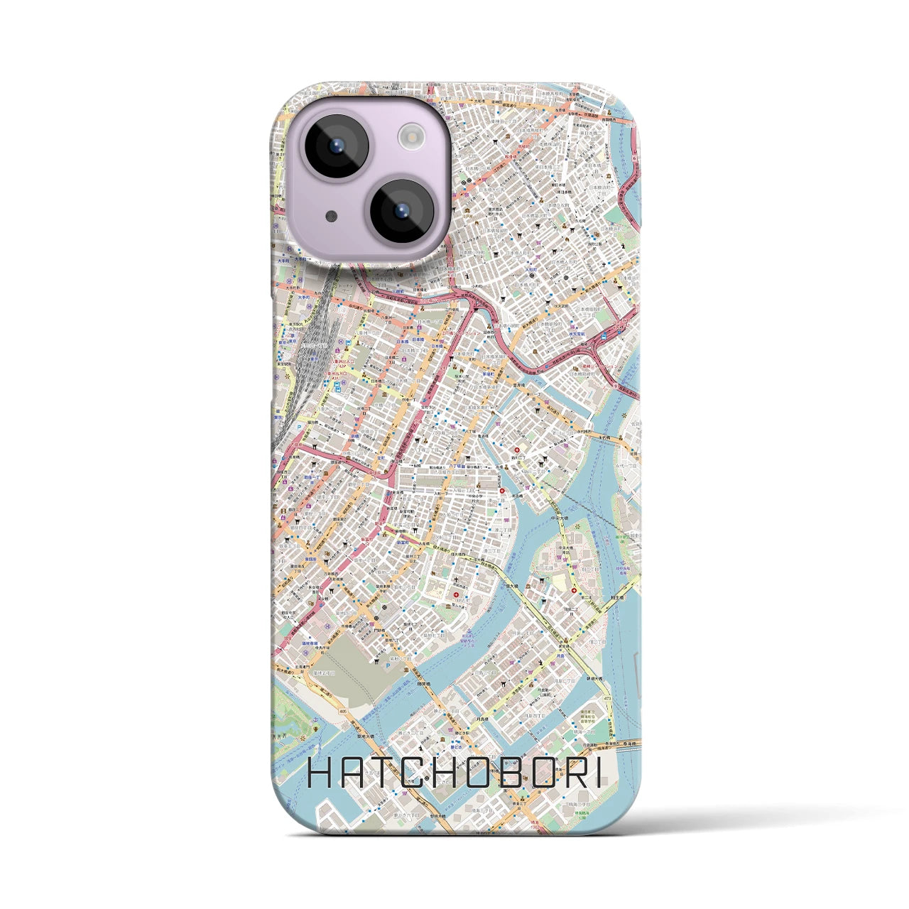 【八丁堀】地図柄iPhoneケース（バックカバータイプ・ナチュラル）iPhone 14 用