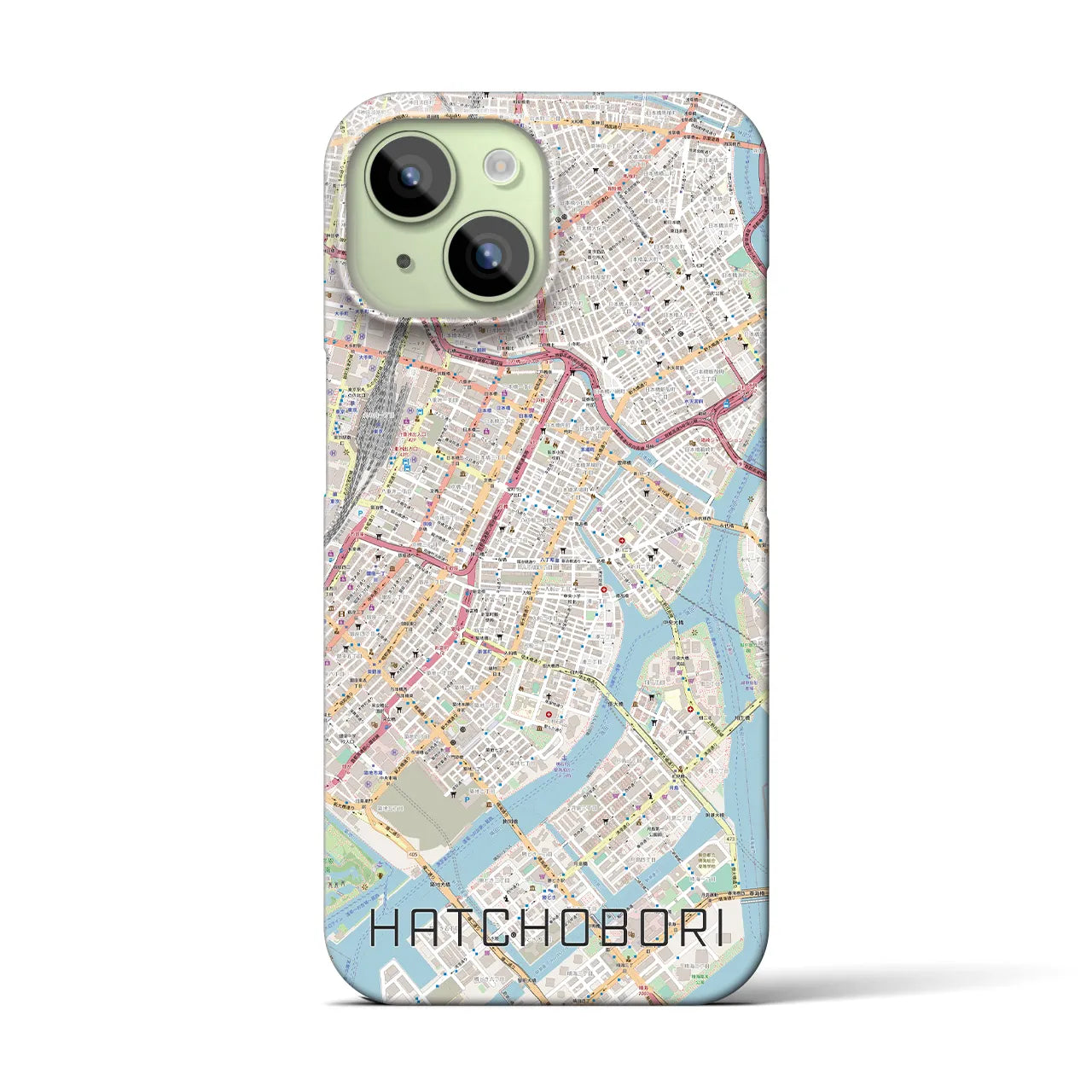【八丁堀】地図柄iPhoneケース（バックカバータイプ・ナチュラル）iPhone 15 用