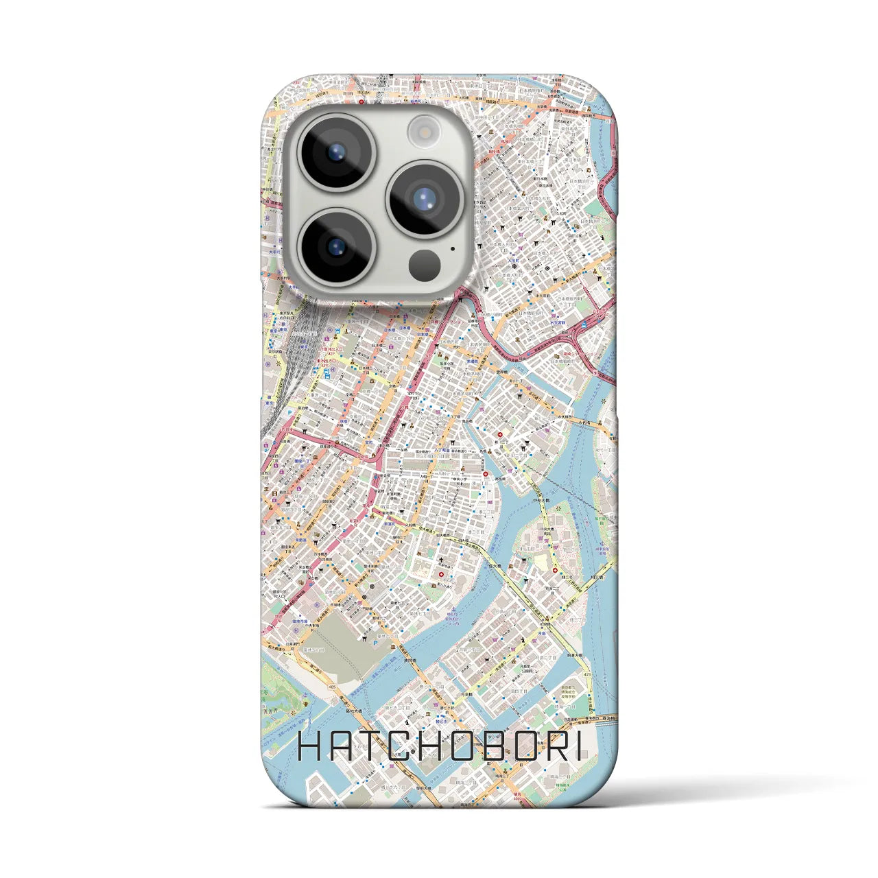 【八丁堀】地図柄iPhoneケース（バックカバータイプ・ナチュラル）iPhone 15 Pro 用