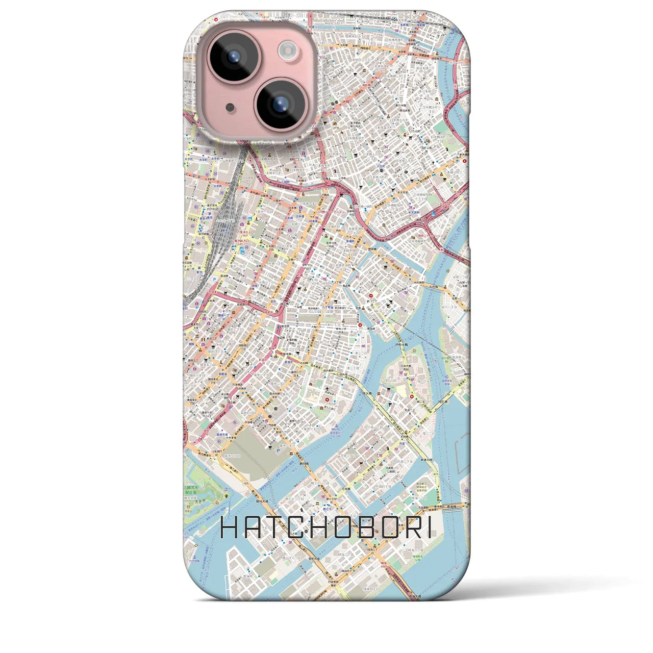 【八丁堀】地図柄iPhoneケース（バックカバータイプ・ナチュラル）iPhone 15 Plus 用
