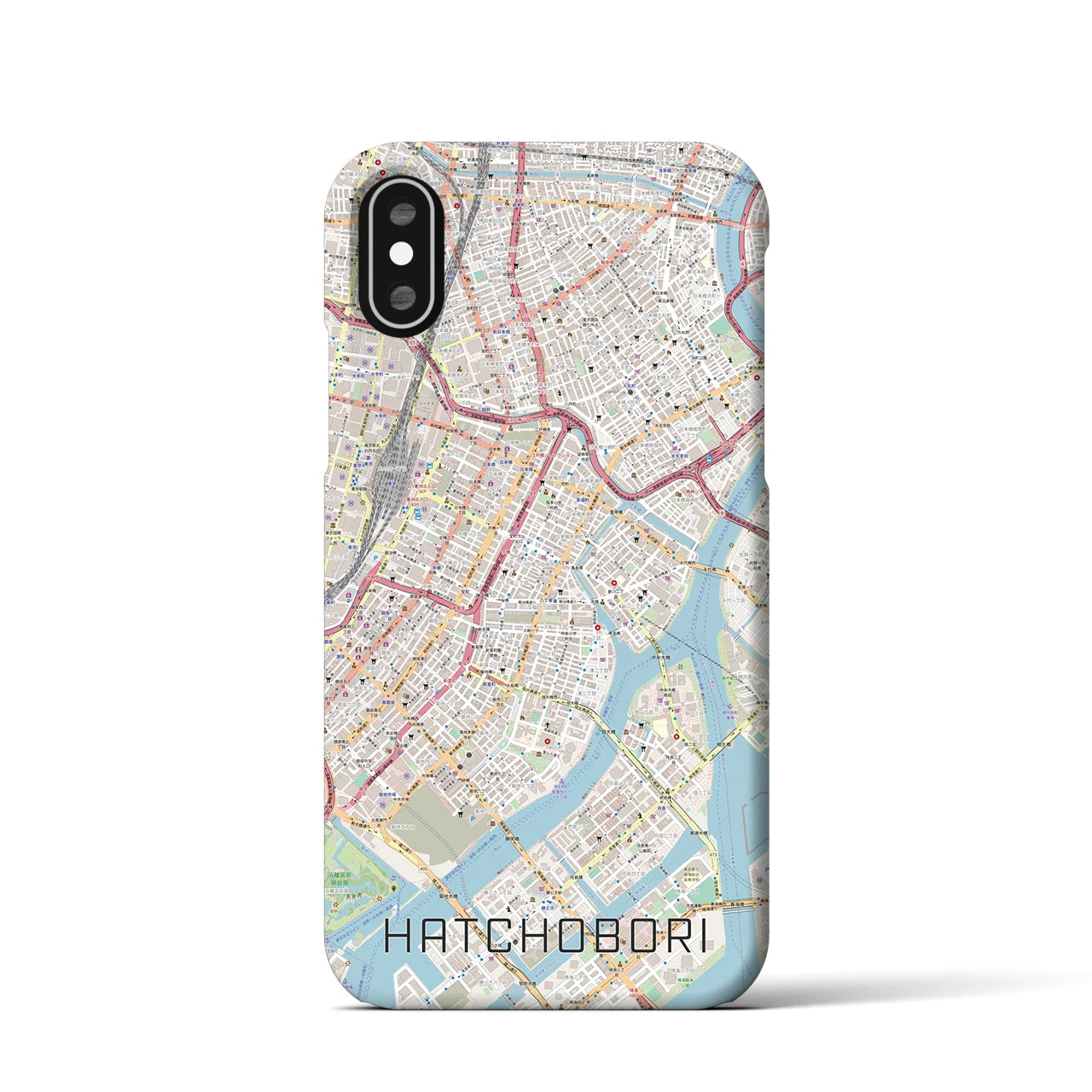 【八丁堀】地図柄iPhoneケース（バックカバータイプ・ナチュラル）iPhone XS / X 用