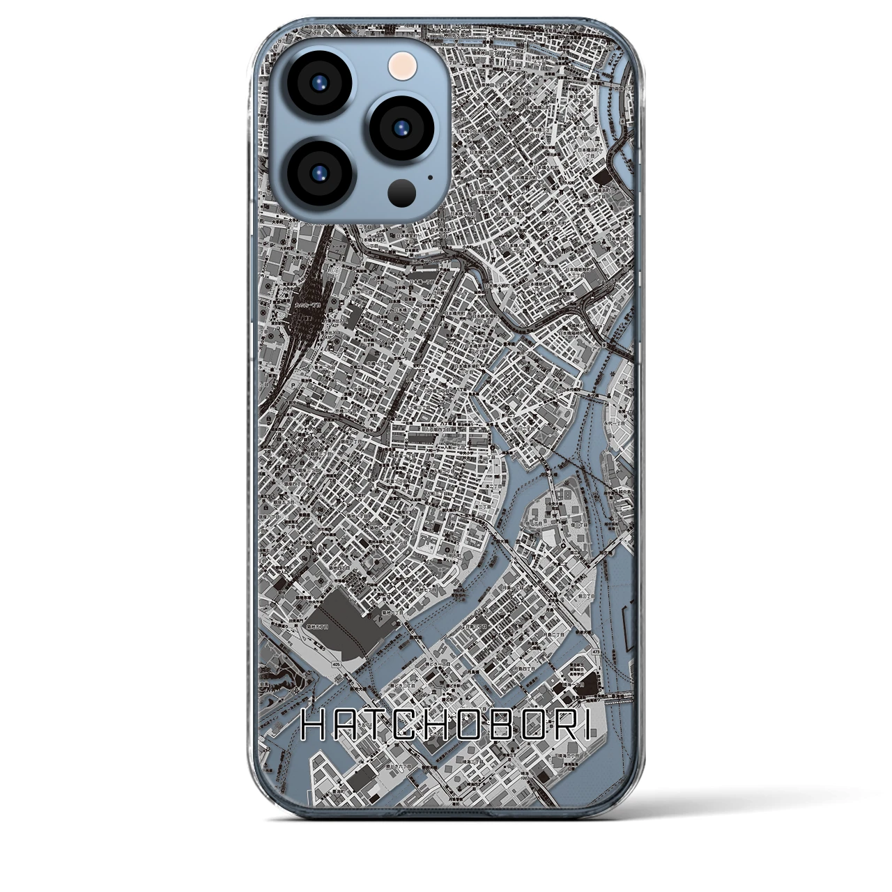 【八丁堀】地図柄iPhoneケース（クリアタイプ・モノトーン）iPhone 13 Pro Max 用