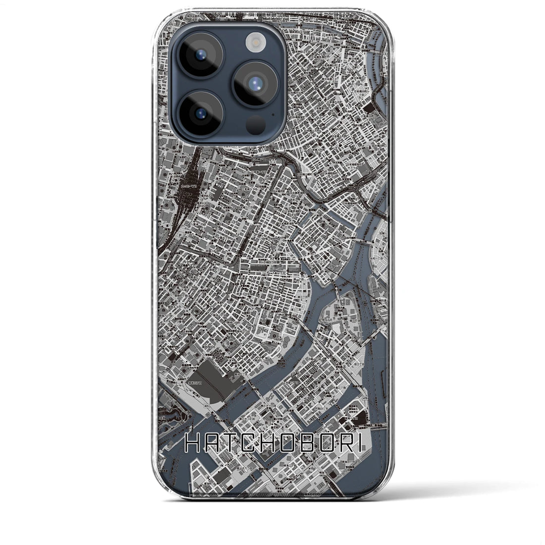 【八丁堀】地図柄iPhoneケース（クリアタイプ・モノトーン）iPhone 15 Pro Max 用