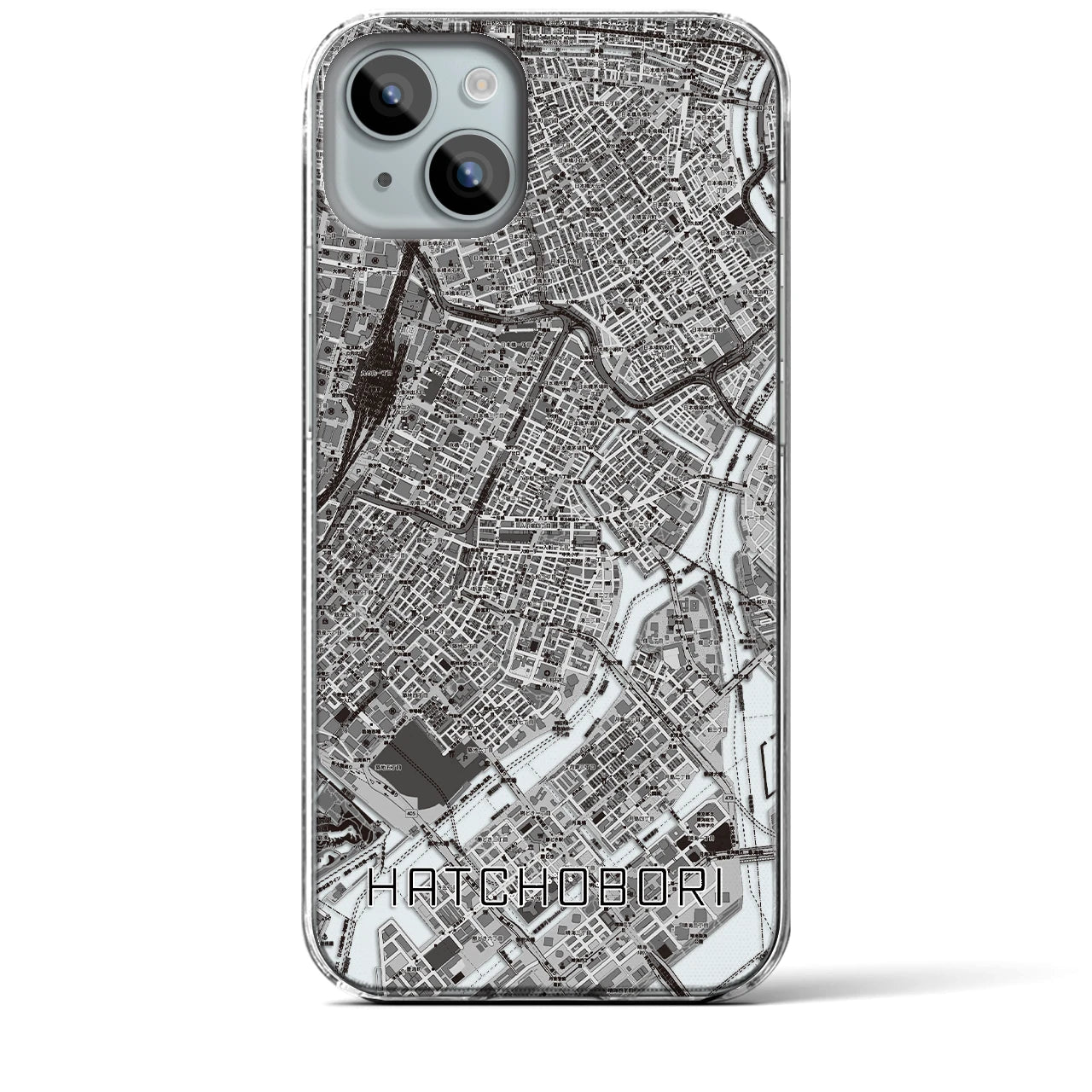 【八丁堀】地図柄iPhoneケース（クリアタイプ・モノトーン）iPhone 15 Plus 用