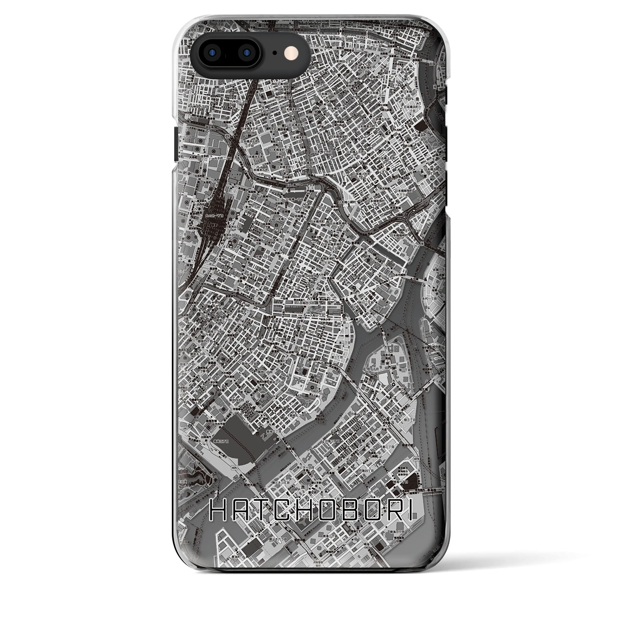 【八丁堀】地図柄iPhoneケース（クリアタイプ・モノトーン）iPhone 8Plus /7Plus / 6sPlus / 6Plus 用