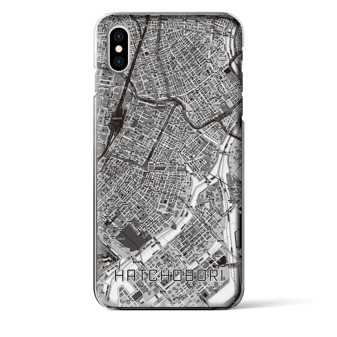 【八丁堀】地図柄iPhoneケース（クリアタイプ・モノトーン）iPhone XS Max 用
