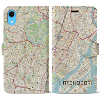 【八丁堀（東京都）】地図柄iPhoneケース（手帳タイプ）ナチュラル・iPhone XR 用