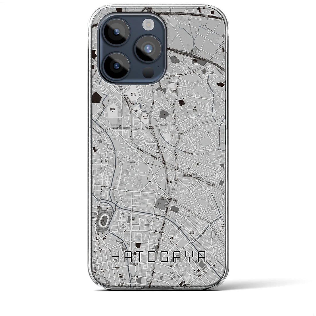 【鳩ヶ谷】地図柄iPhoneケース（クリアタイプ・モノトーン）iPhone 15 Pro Max 用