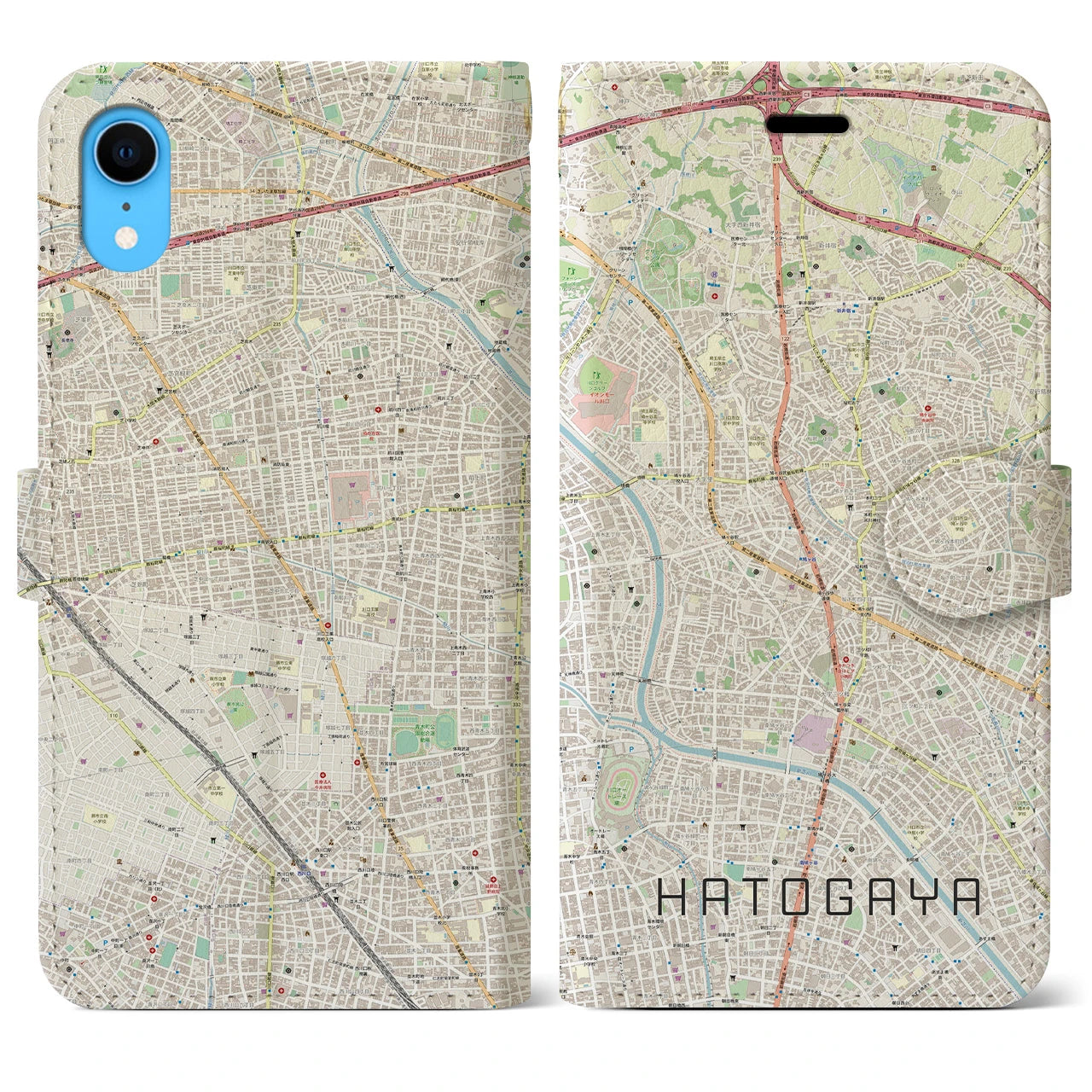 【鳩ヶ谷】地図柄iPhoneケース（手帳両面タイプ・ナチュラル）iPhone XR 用