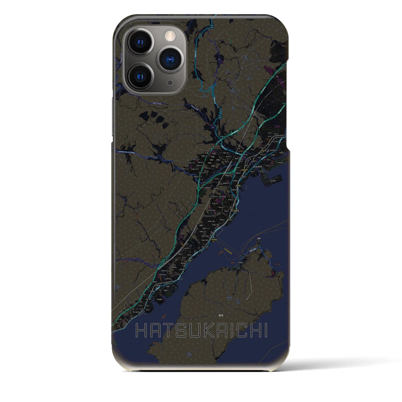 【廿日市】地図柄iPhoneケース（バックカバータイプ・ブラック）iPhone 11 Pro Max 用