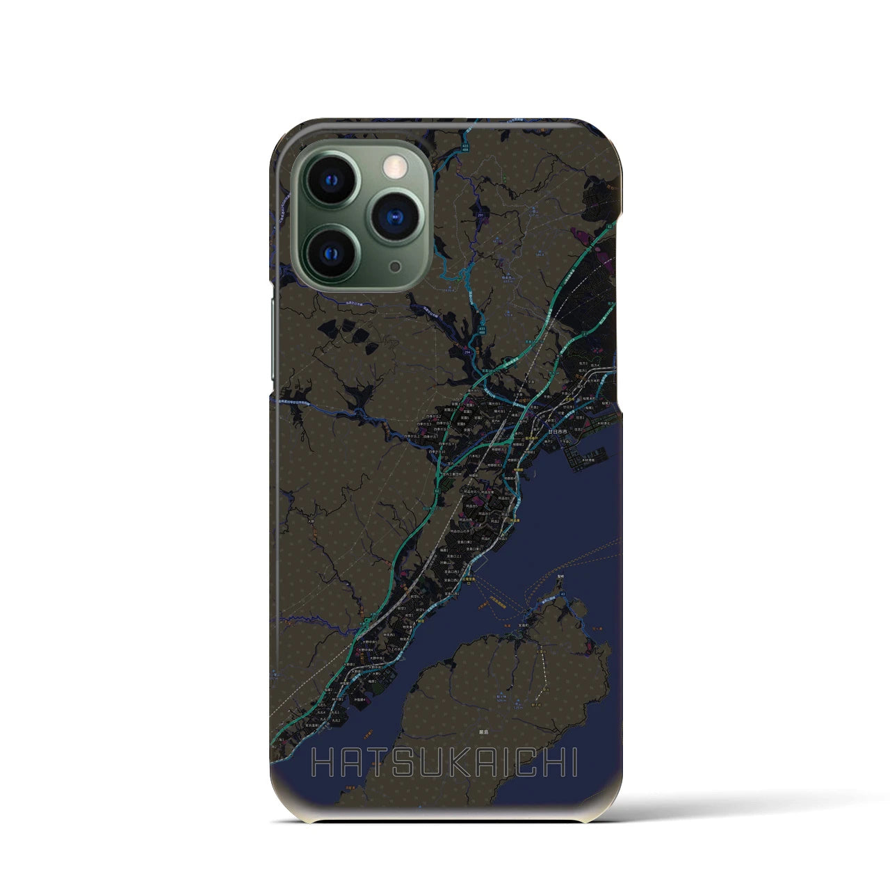 【廿日市】地図柄iPhoneケース（バックカバータイプ・ブラック）iPhone 11 Pro 用