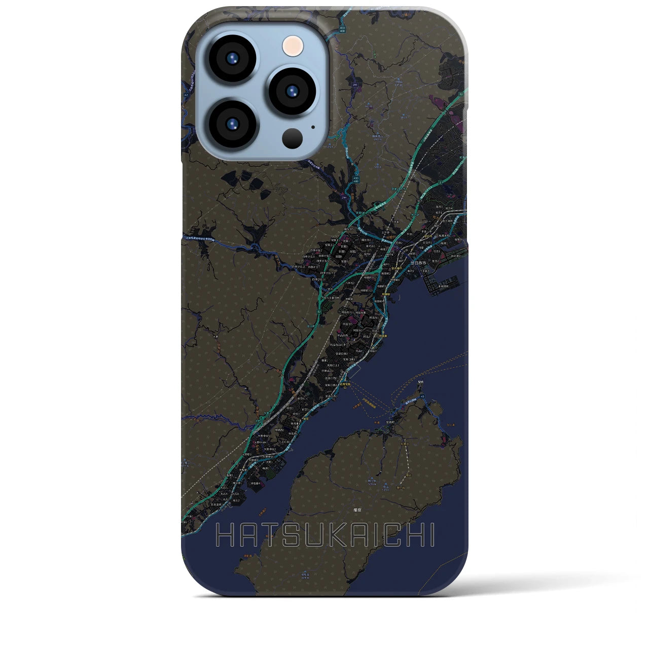 【廿日市】地図柄iPhoneケース（バックカバータイプ・ブラック）iPhone 13 Pro Max 用