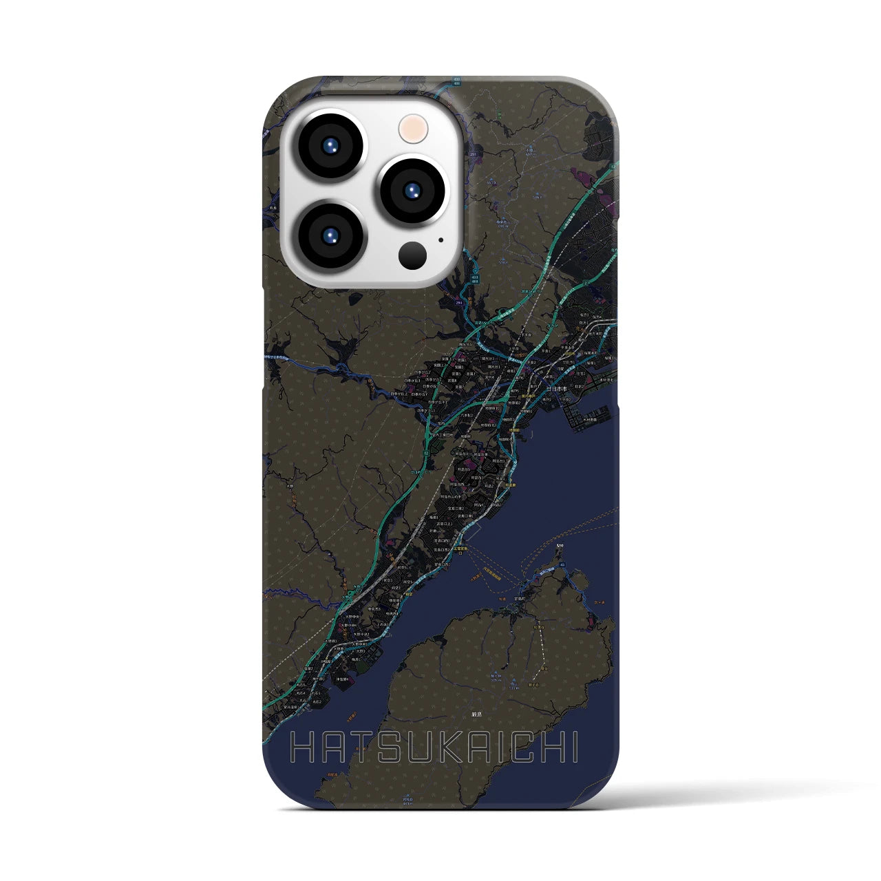 【廿日市】地図柄iPhoneケース（バックカバータイプ・ブラック）iPhone 13 Pro 用