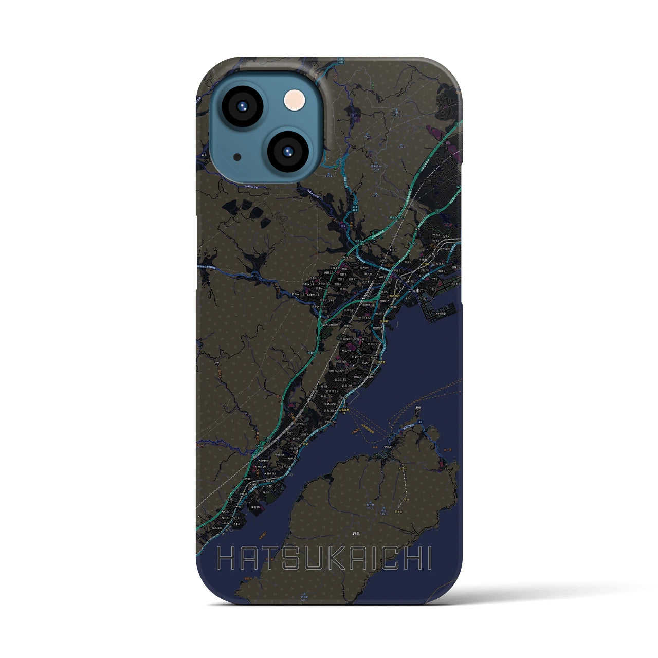 【廿日市】地図柄iPhoneケース（バックカバータイプ・ブラック）iPhone 13 用