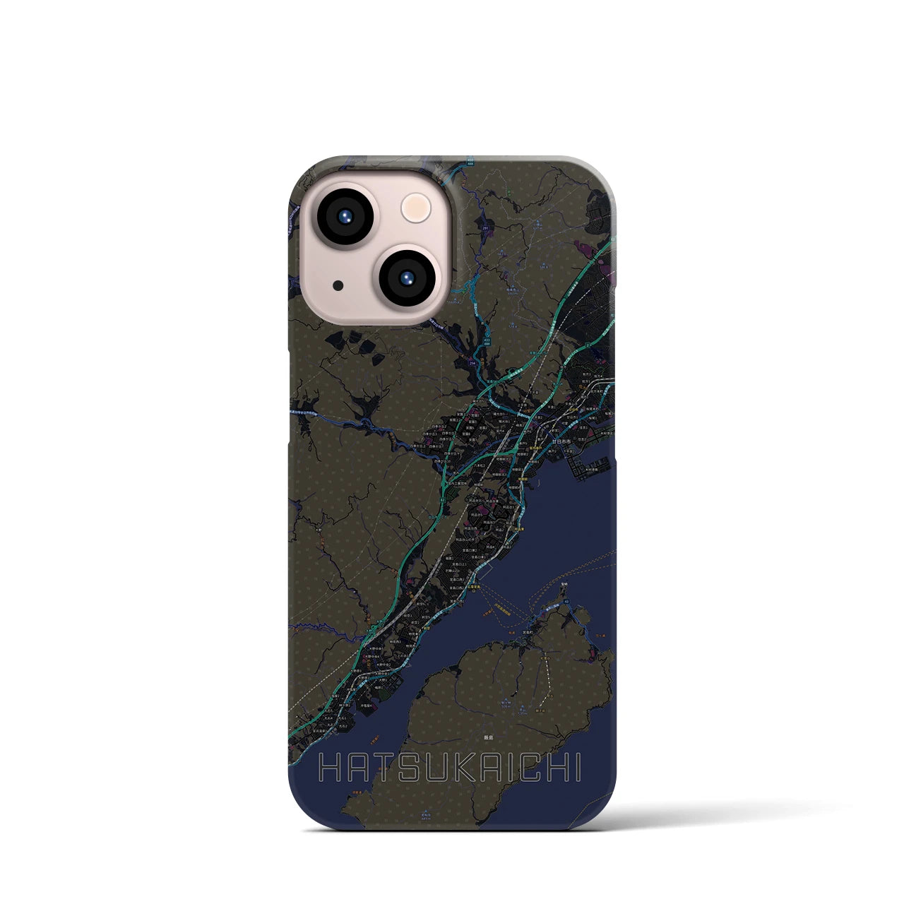【廿日市】地図柄iPhoneケース（バックカバータイプ・ブラック）iPhone 13 mini 用