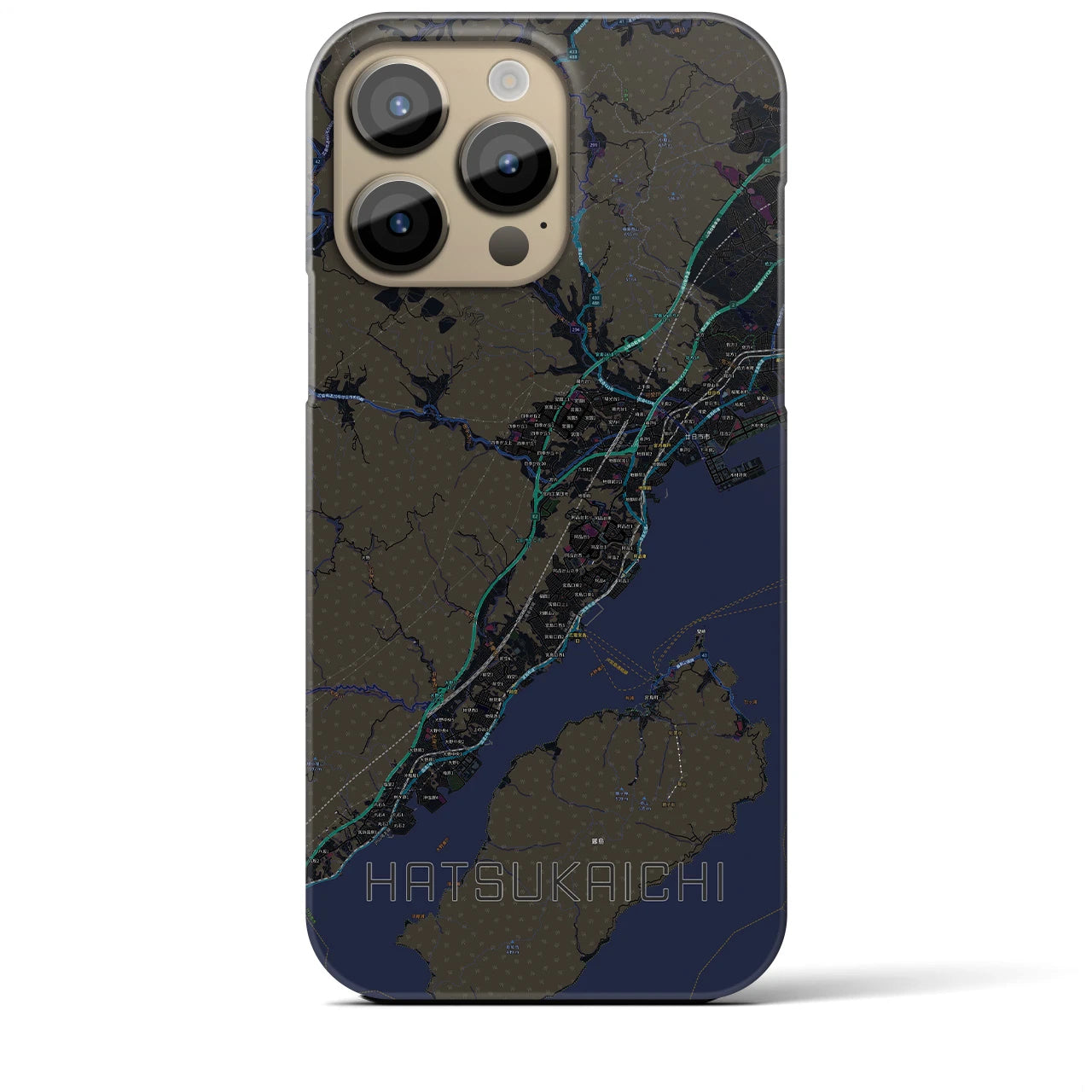 【廿日市】地図柄iPhoneケース（バックカバータイプ・ブラック）iPhone 14 Pro Max 用