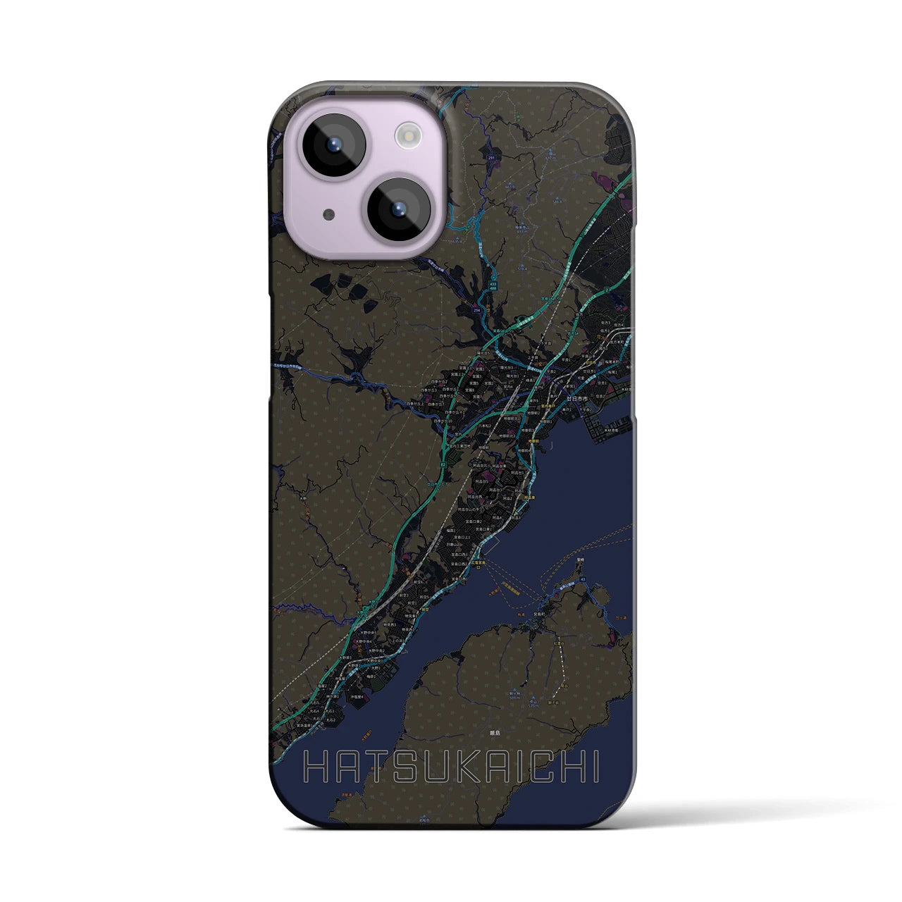 【廿日市】地図柄iPhoneケース（バックカバータイプ・ブラック）iPhone 14 用