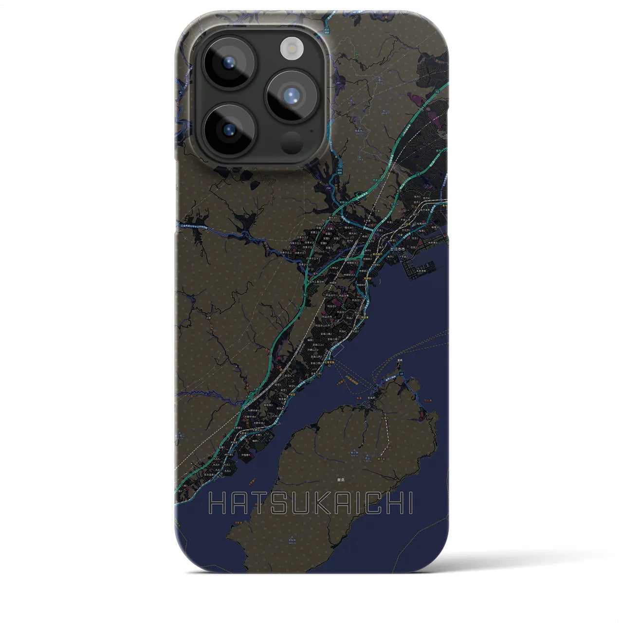 【廿日市】地図柄iPhoneケース（バックカバータイプ・ブラック）iPhone 15 Pro Max 用