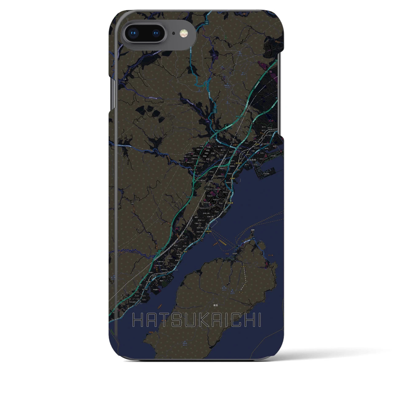 【廿日市】地図柄iPhoneケース（バックカバータイプ・ブラック）iPhone 8Plus /7Plus / 6sPlus / 6Plus 用