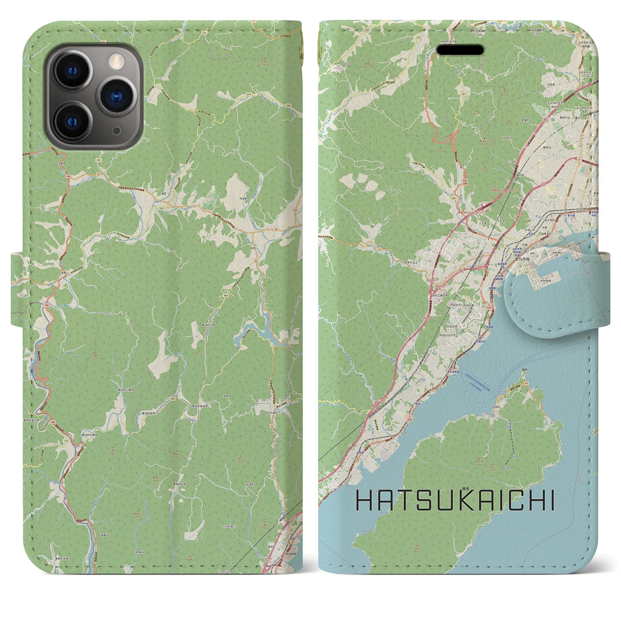【廿日市】地図柄iPhoneケース（手帳両面タイプ・ナチュラル）iPhone 11 Pro Max 用