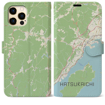 【廿日市（広島県）】地図柄iPhoneケース（手帳タイプ）ナチュラル・iPhone 12 Pro Max 用