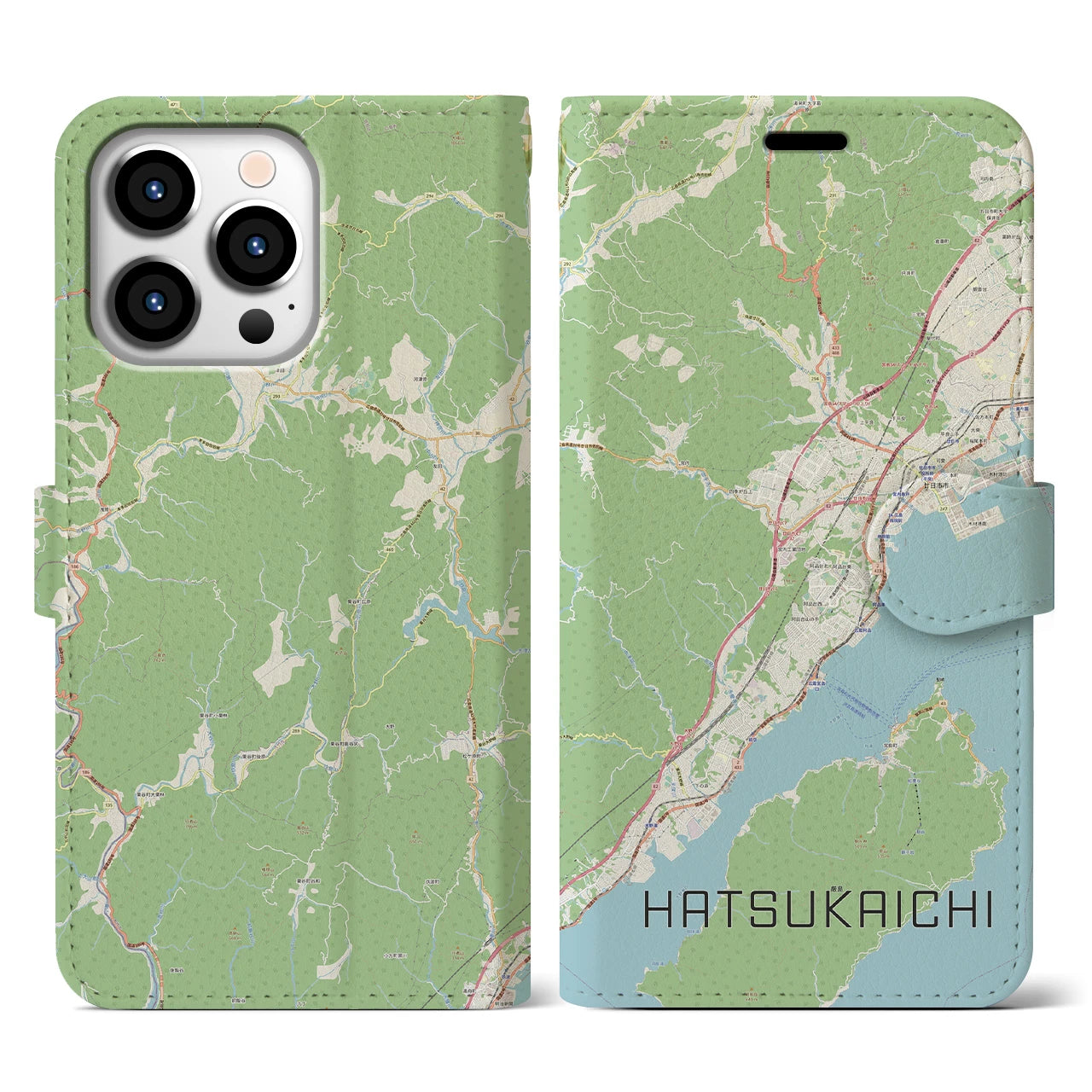 【廿日市】地図柄iPhoneケース（手帳両面タイプ・ナチュラル）iPhone 13 Pro 用