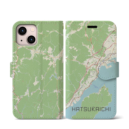 【廿日市（広島県）】地図柄iPhoneケース（手帳タイプ）ナチュラル・iPhone 13 mini 用