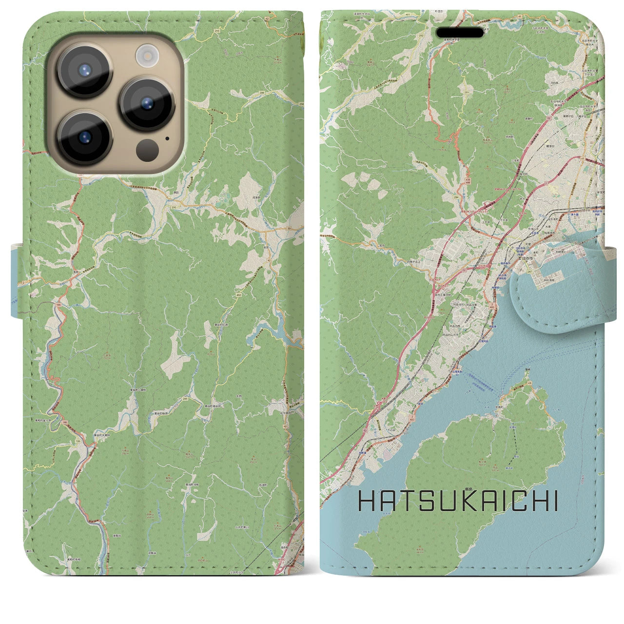 【廿日市】地図柄iPhoneケース（手帳両面タイプ・ナチュラル）iPhone 14 Pro Max 用