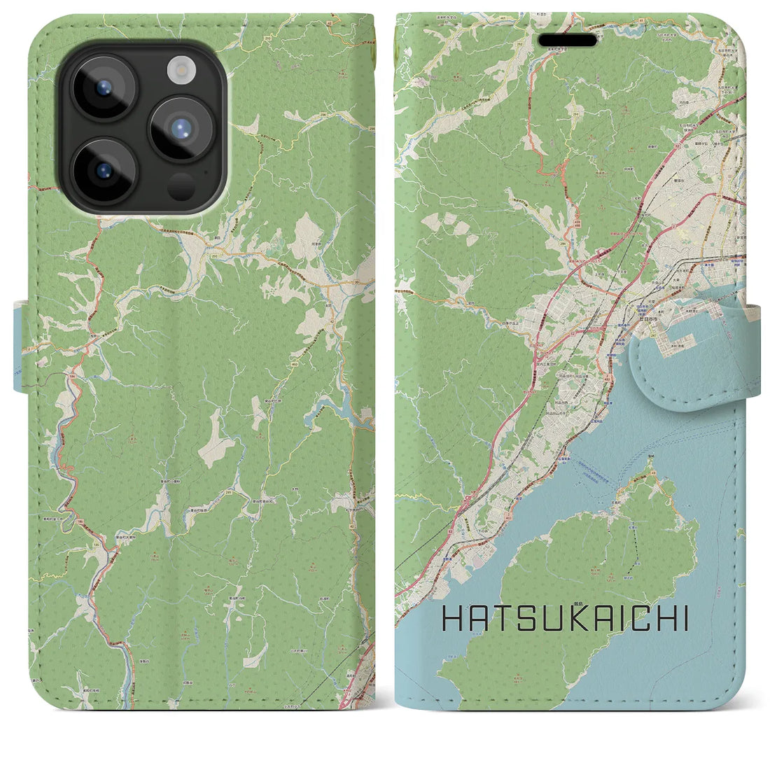 【廿日市】地図柄iPhoneケース（手帳両面タイプ・ナチュラル）iPhone 15 Pro Max 用