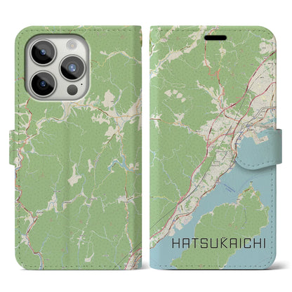 【廿日市（広島県）】地図柄iPhoneケース（手帳タイプ）ナチュラル・iPhone 15 Pro 用
