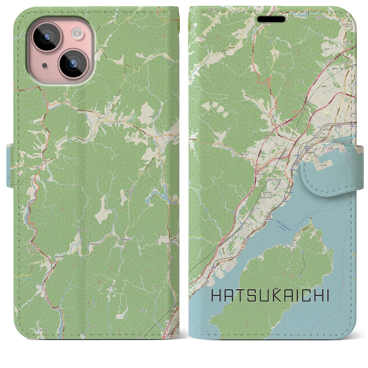 【廿日市】地図柄iPhoneケース（手帳両面タイプ・ナチュラル）iPhone 15 Plus 用