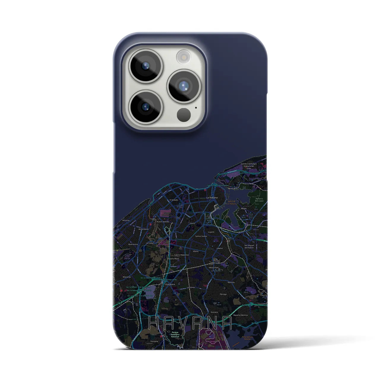 【ハバナ】地図柄iPhoneケース（バックカバータイプ・ブラック）iPhone 15 Pro 用