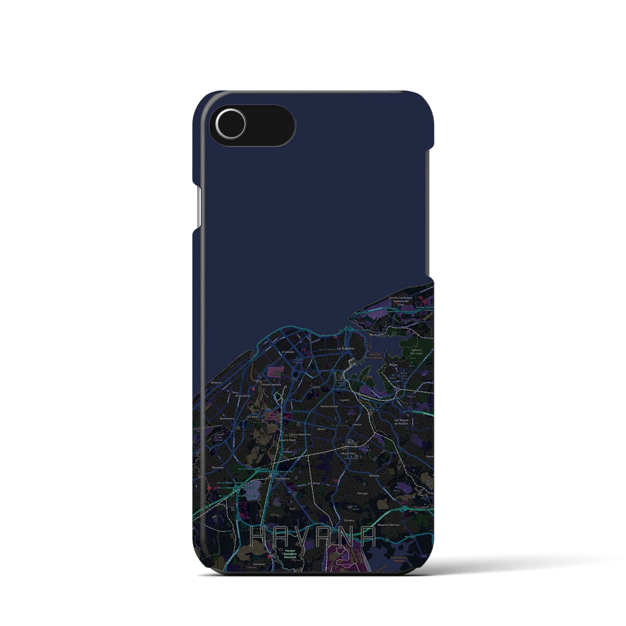 【ハバナ】地図柄iPhoneケース（バックカバータイプ・ブラック）iPhone SE（第3 / 第2世代） / 8 / 7 / 6s / 6 用
