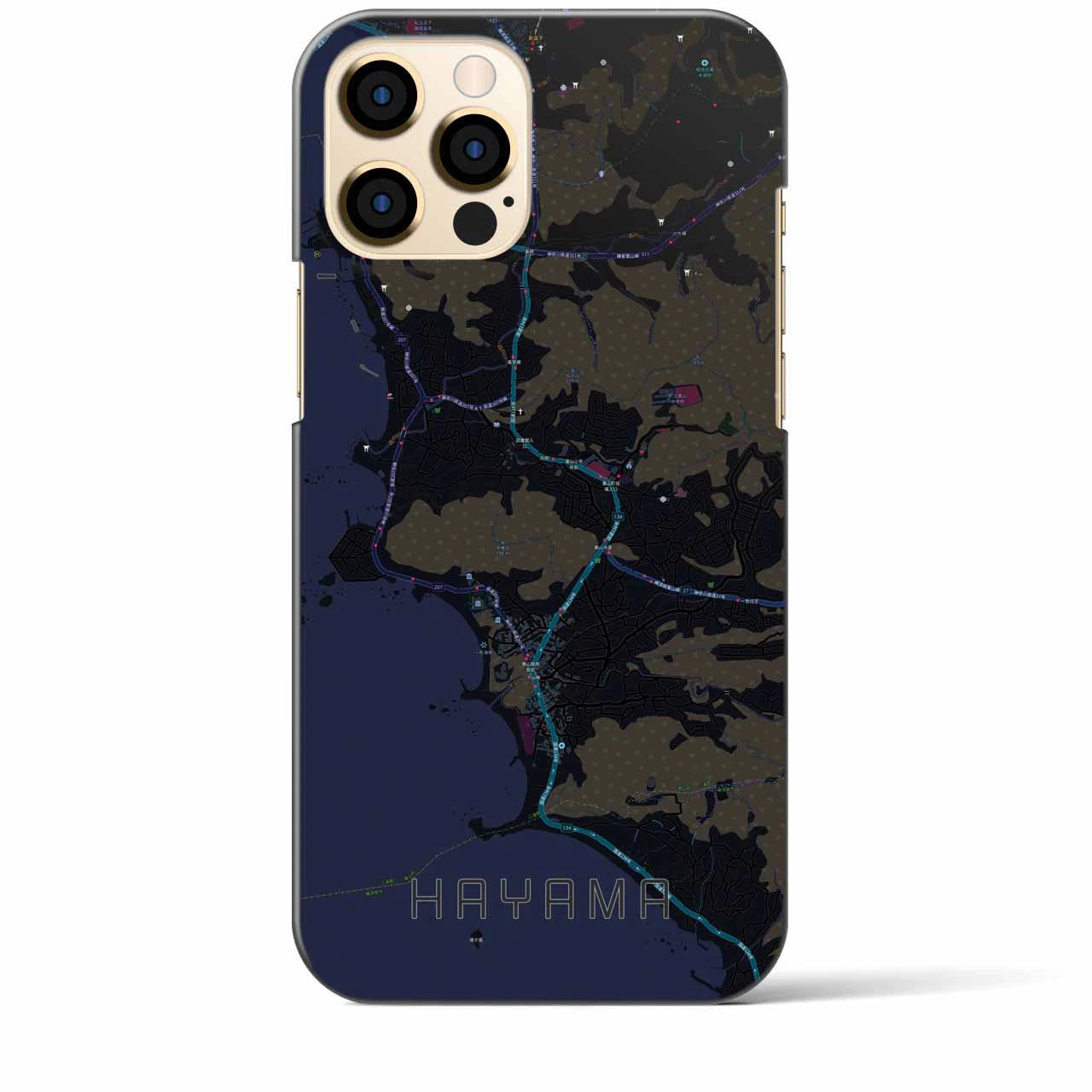 【葉山】地図柄iPhoneケース（バックカバータイプ・ブラック）iPhone 12 Pro Max 用