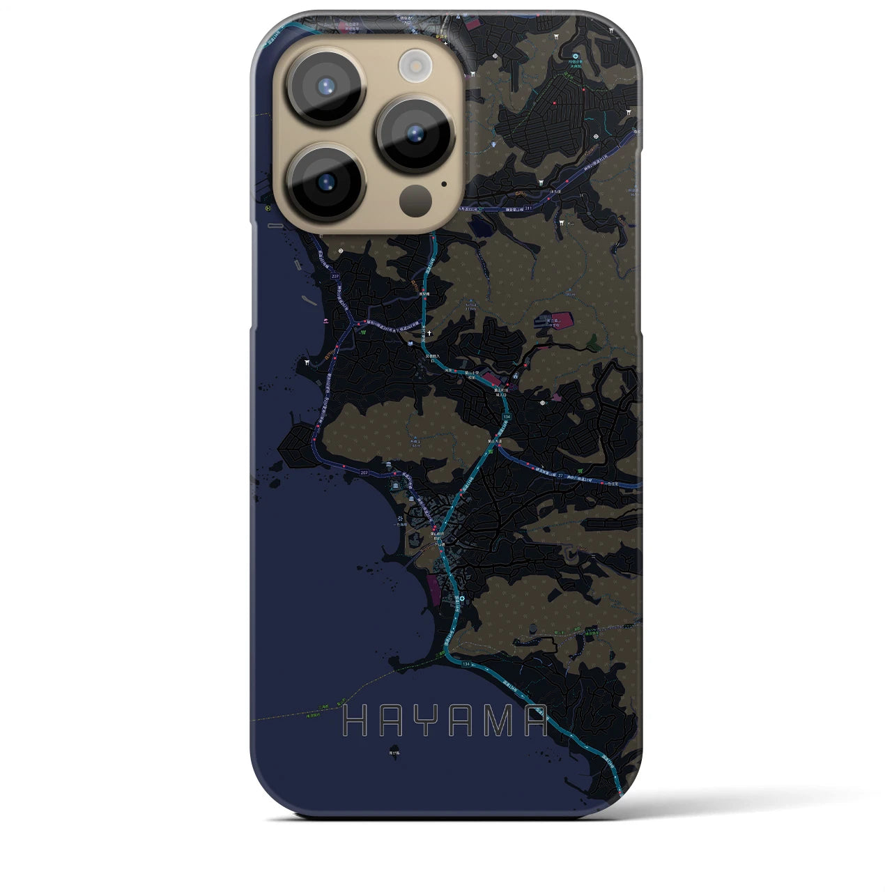 【葉山】地図柄iPhoneケース（バックカバータイプ・ブラック）iPhone 14 Pro Max 用