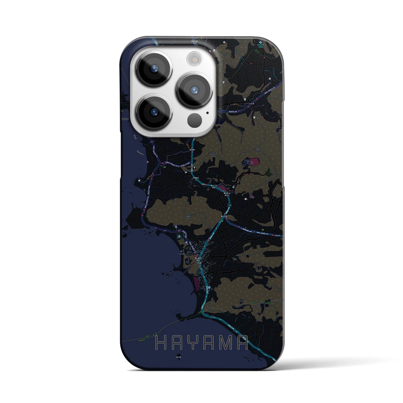 【葉山】地図柄iPhoneケース（バックカバータイプ・ブラック）iPhone 14 Pro 用