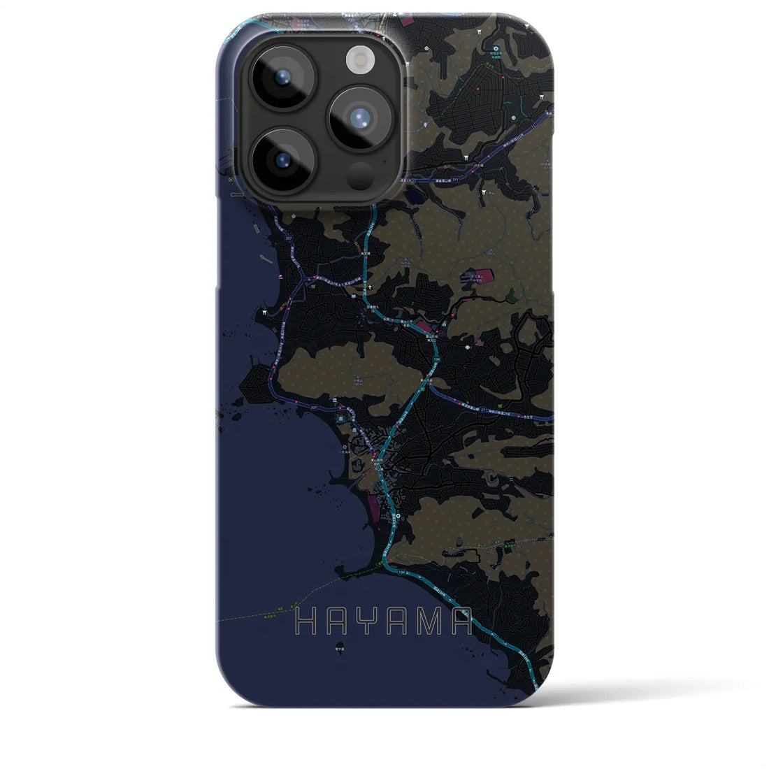 【葉山】地図柄iPhoneケース（バックカバータイプ・ブラック）iPhone 15 Pro Max 用