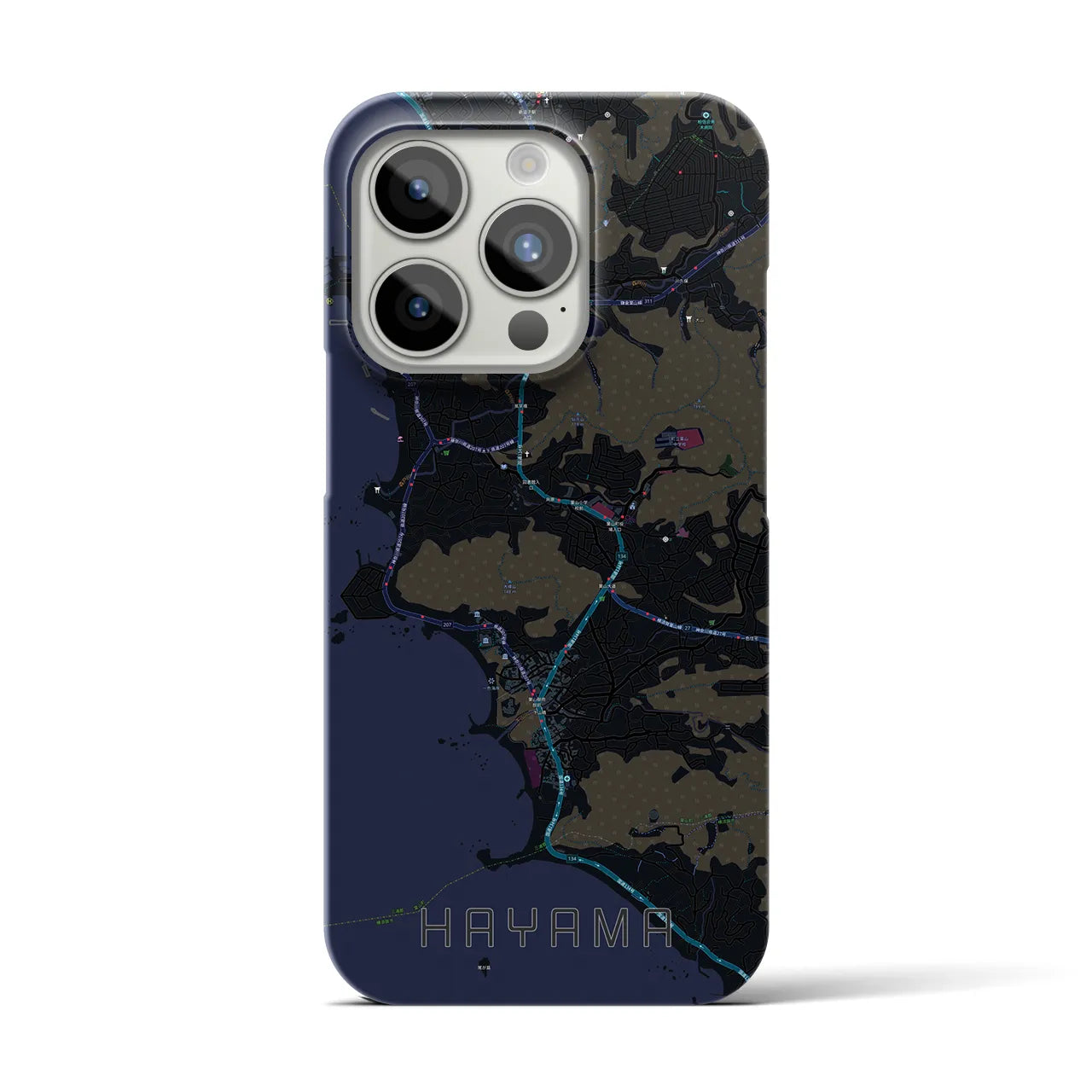【葉山】地図柄iPhoneケース（バックカバータイプ・ブラック）iPhone 15 Pro 用