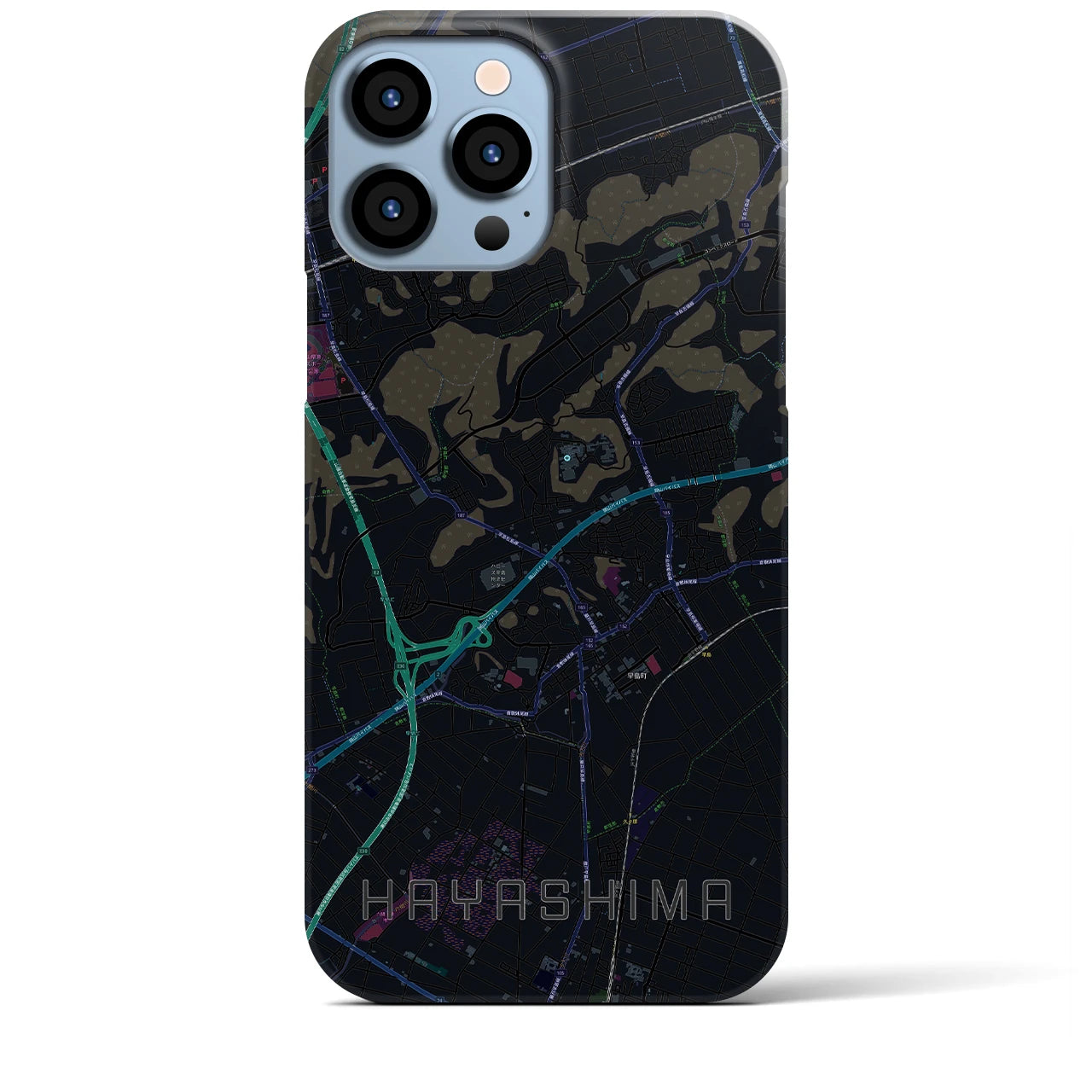 【早島】地図柄iPhoneケース（バックカバータイプ・ブラック）iPhone 13 Pro Max 用