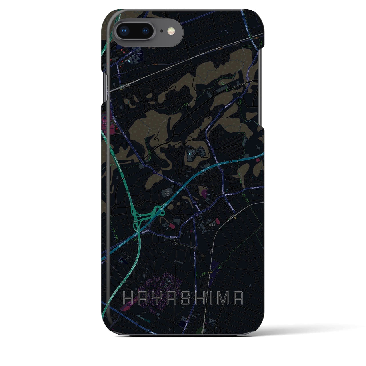【早島】地図柄iPhoneケース（バックカバータイプ・ブラック）iPhone 8Plus /7Plus / 6sPlus / 6Plus 用