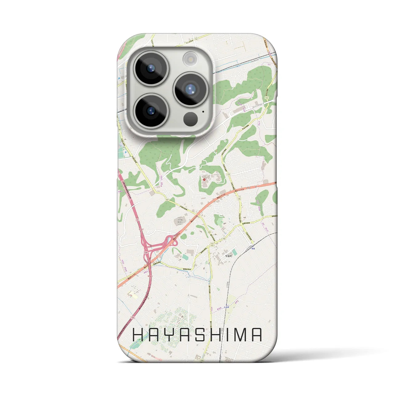 【早島】地図柄iPhoneケース（バックカバータイプ・ナチュラル）iPhone 15 Pro 用